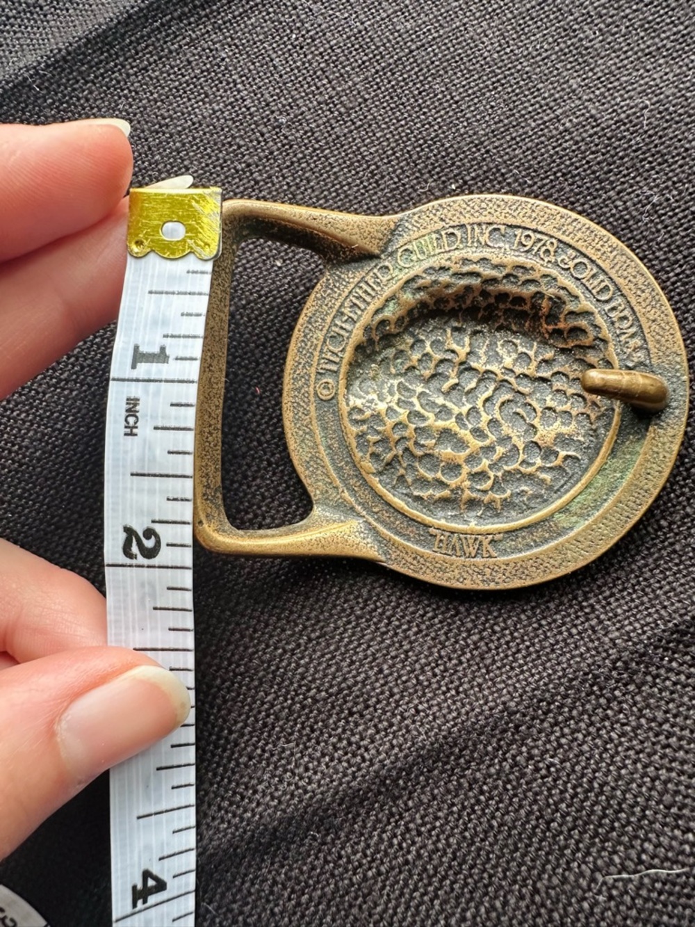 Vintage Solid Brass “Hawk” Round Belt Buckle by Tech-Ether Guild 1978 - Picture 5 of 6